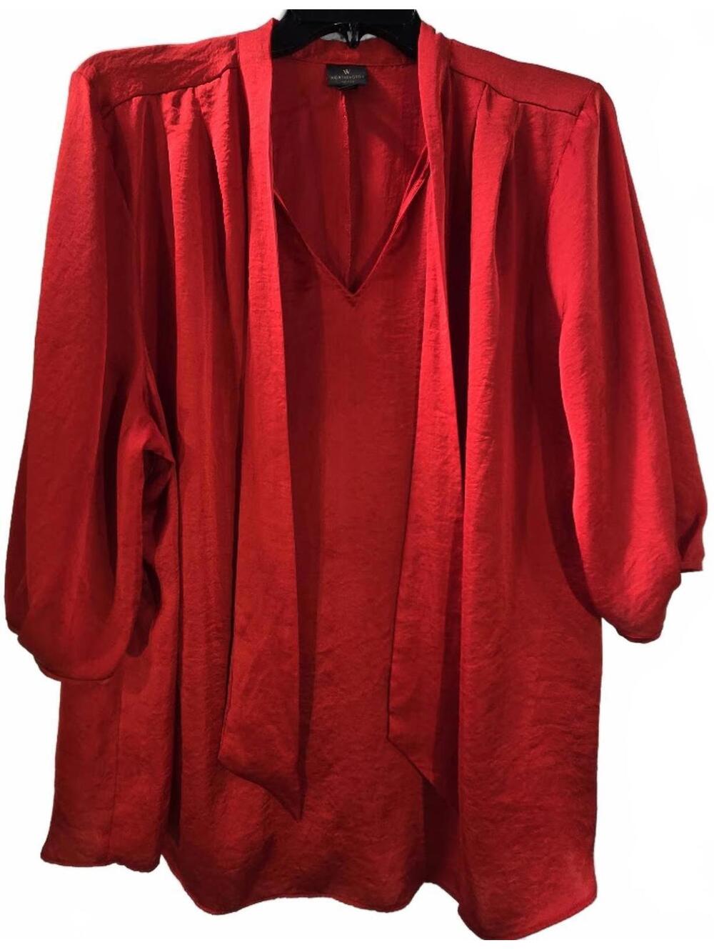 Worthington Red 3/4 Sleeve Blouse with Tie Neck Size 3X